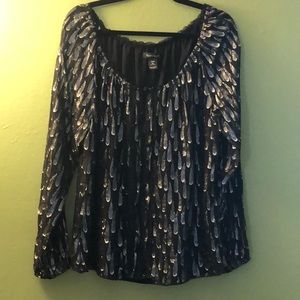 White House Black Market Silk Metallic Blouse XL